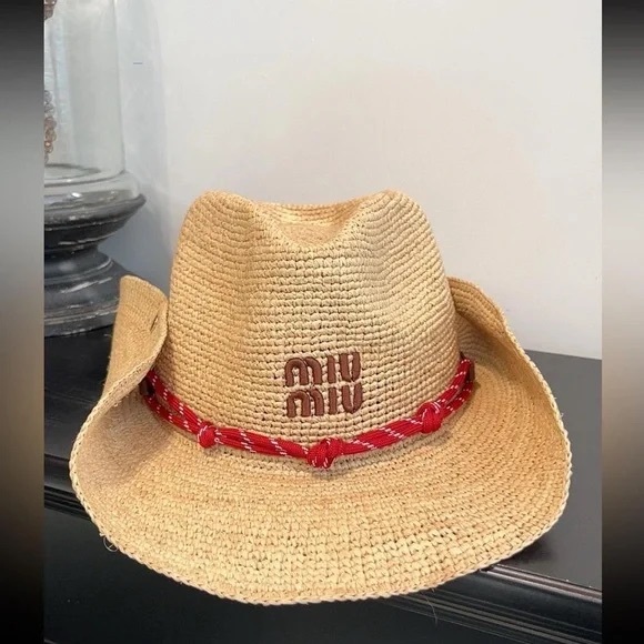 Miu Miu Raffia Straw Hat Handmade 57cm Sun Hat - Picture 3 of 6